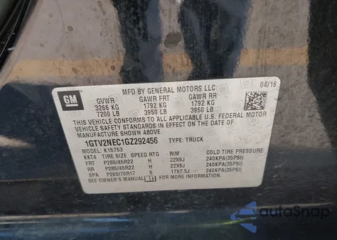 2016 GMC Sierra 1500 Slt from USA, damaged, VIN 1GTV2NEC1GZ292456